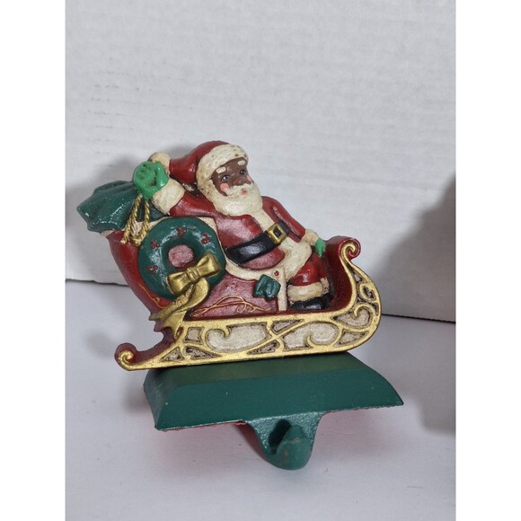 Three Midwest Imports Santa In Sleigh Hand Painted Cast Iron Stocking Hangers - Picture 4 of 12